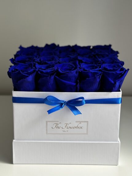 Wieczne szafirowe róże | Biały kwadratowy box