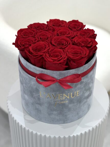Czerwone wieczne róże | Szary duży box