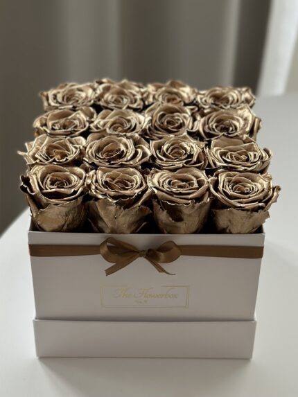 Wieczne róże gold | Biały kwadratowy box