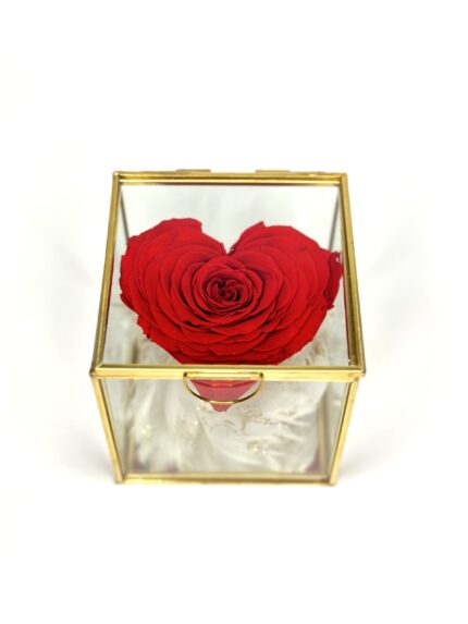 Wieczna róża serce - szklana szkatułka